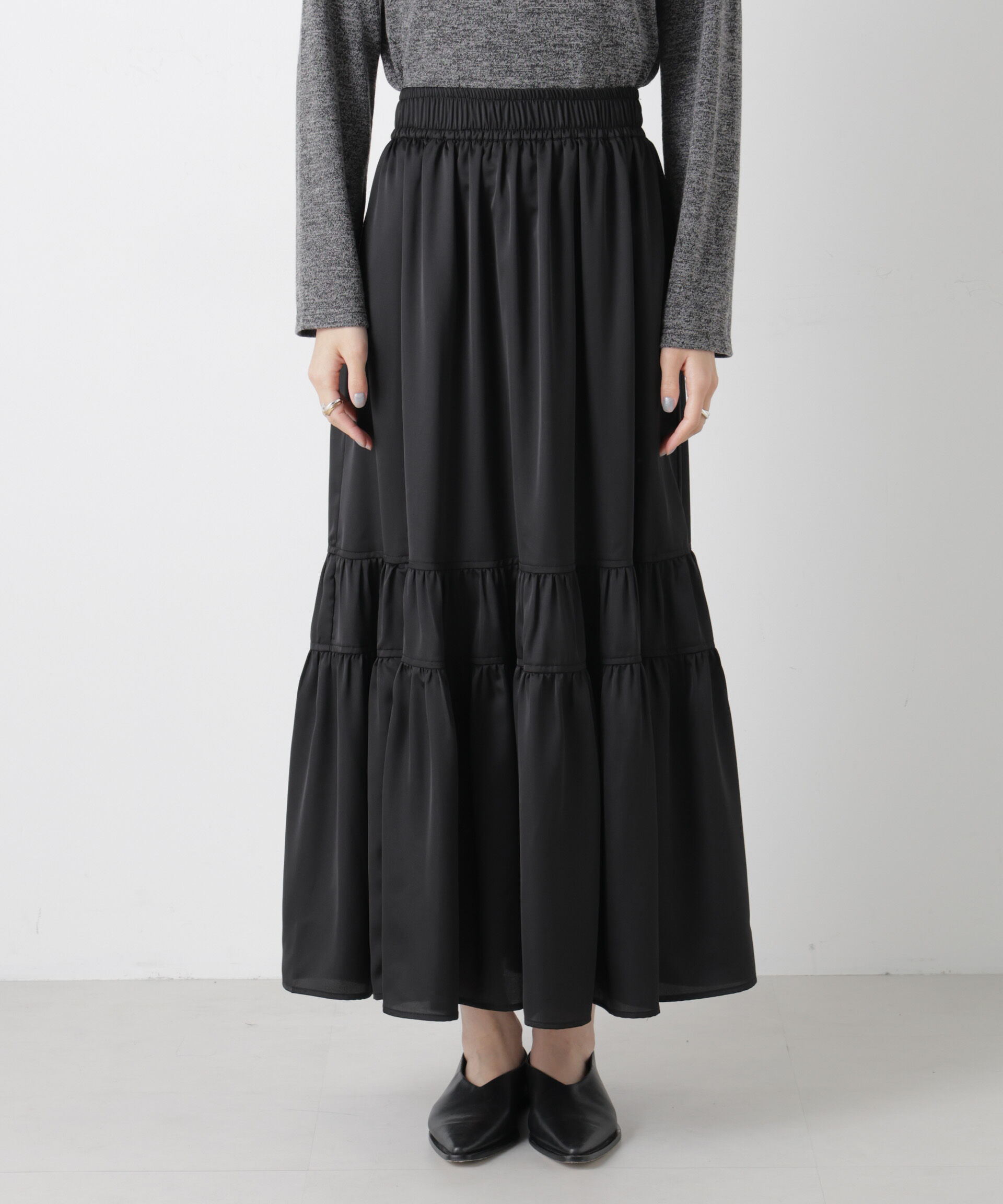 nano･universe「ティアード切り替えサテンギャザースカート」|スカート|