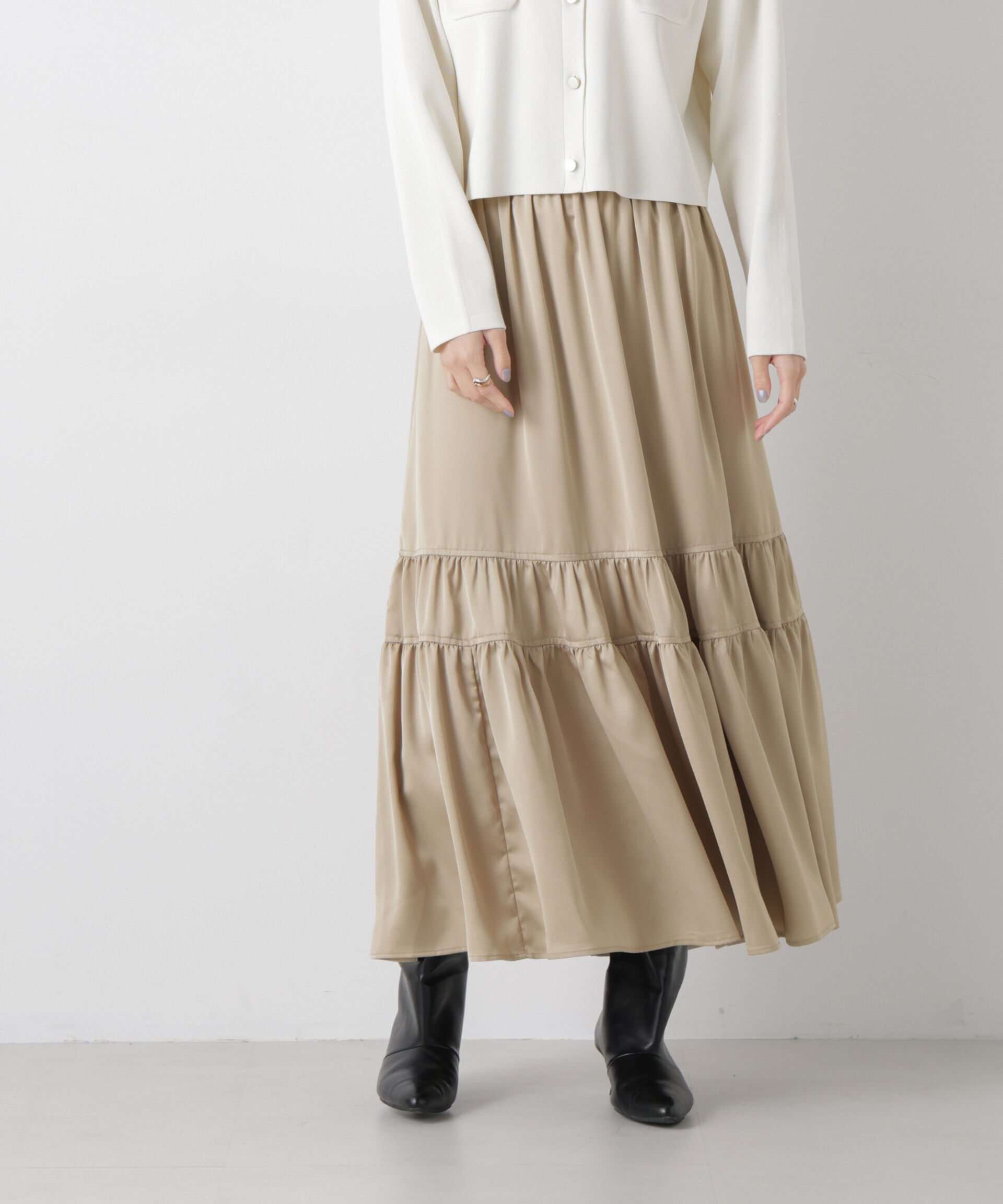 nano･universe「ティアード切り替えサテンギャザースカート」|スカート|