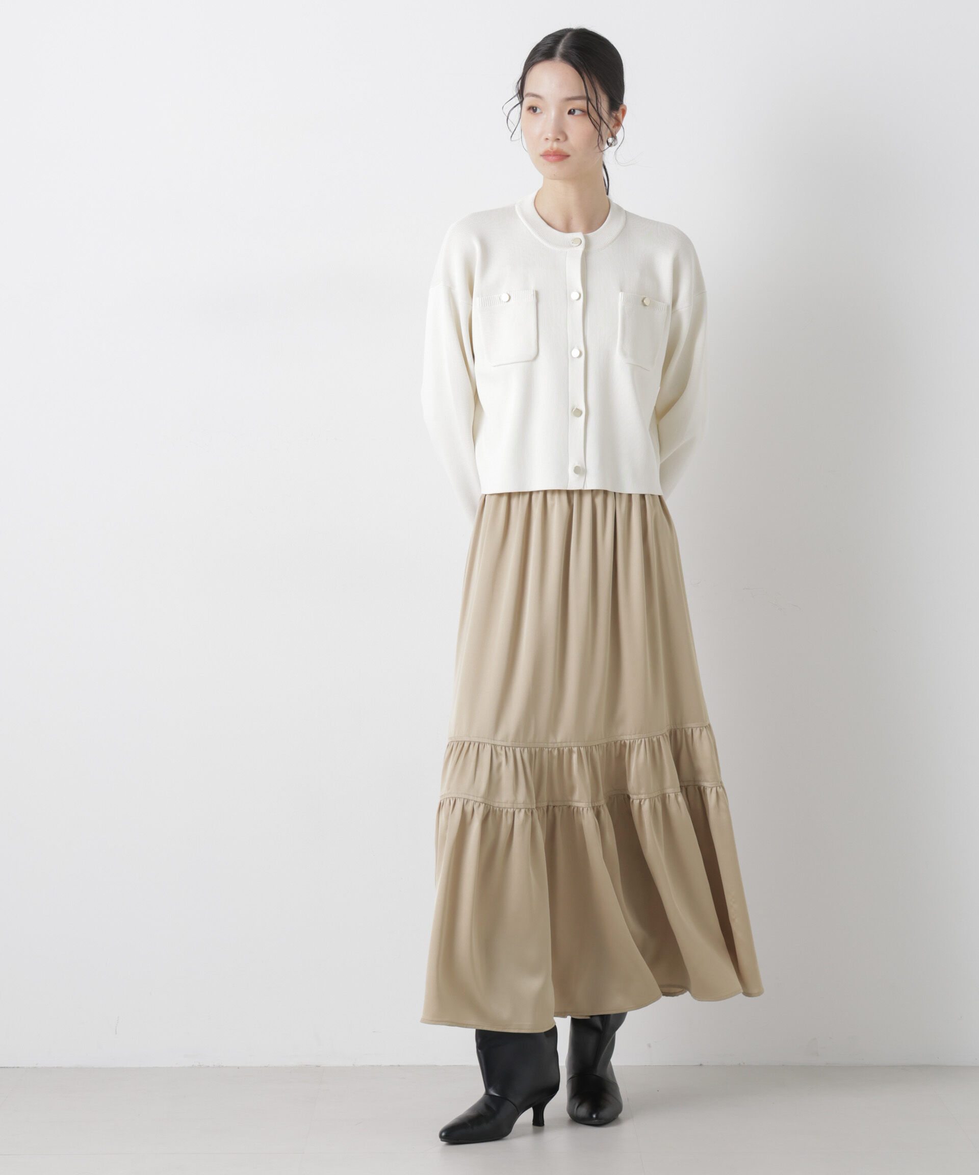 nano･universe「ティアード切り替えサテンギャザースカート」|スカート|