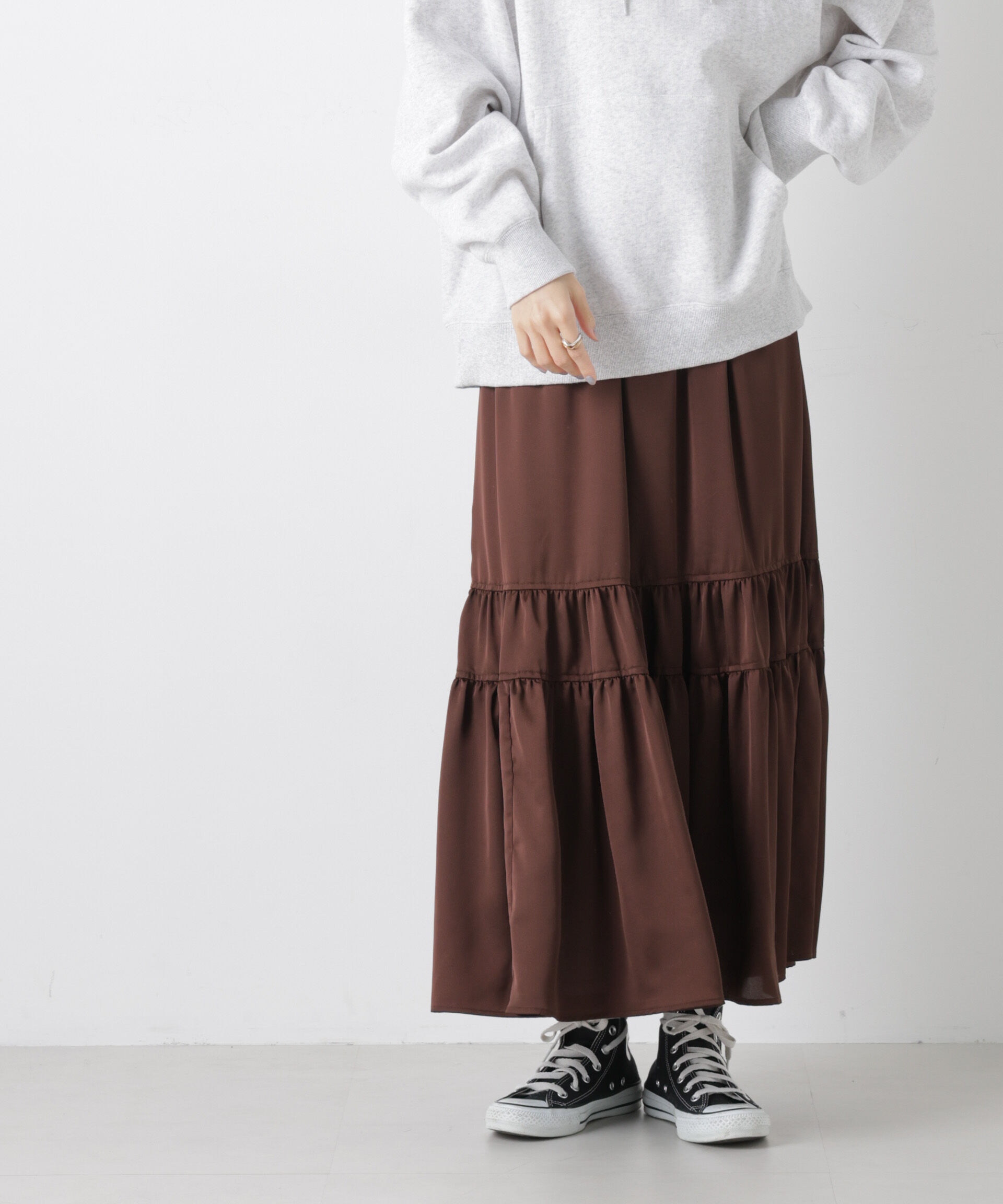 nano･universe「ティアード切り替えサテンギャザースカート」|スカート|