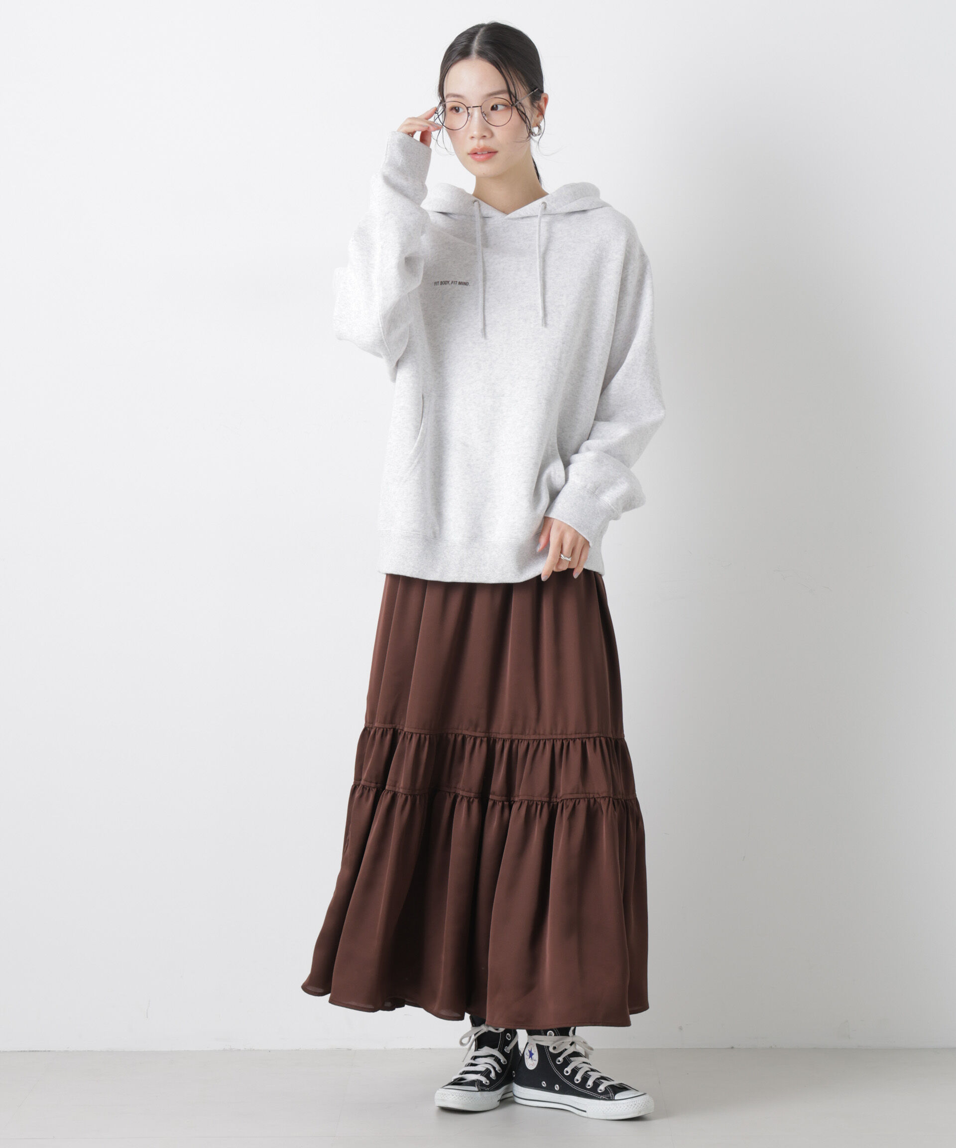 nano･universe「ティアード切り替えサテンギャザースカート」|スカート|