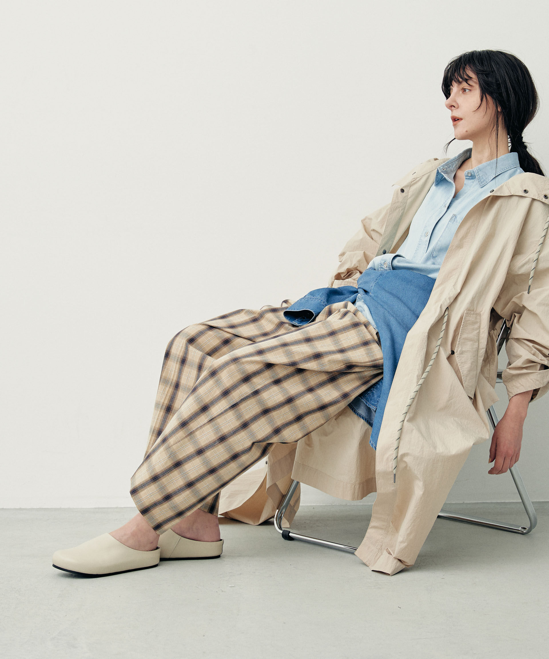 nano･universe「チェックイージーワイドパンツ」|チノ|ベージュ