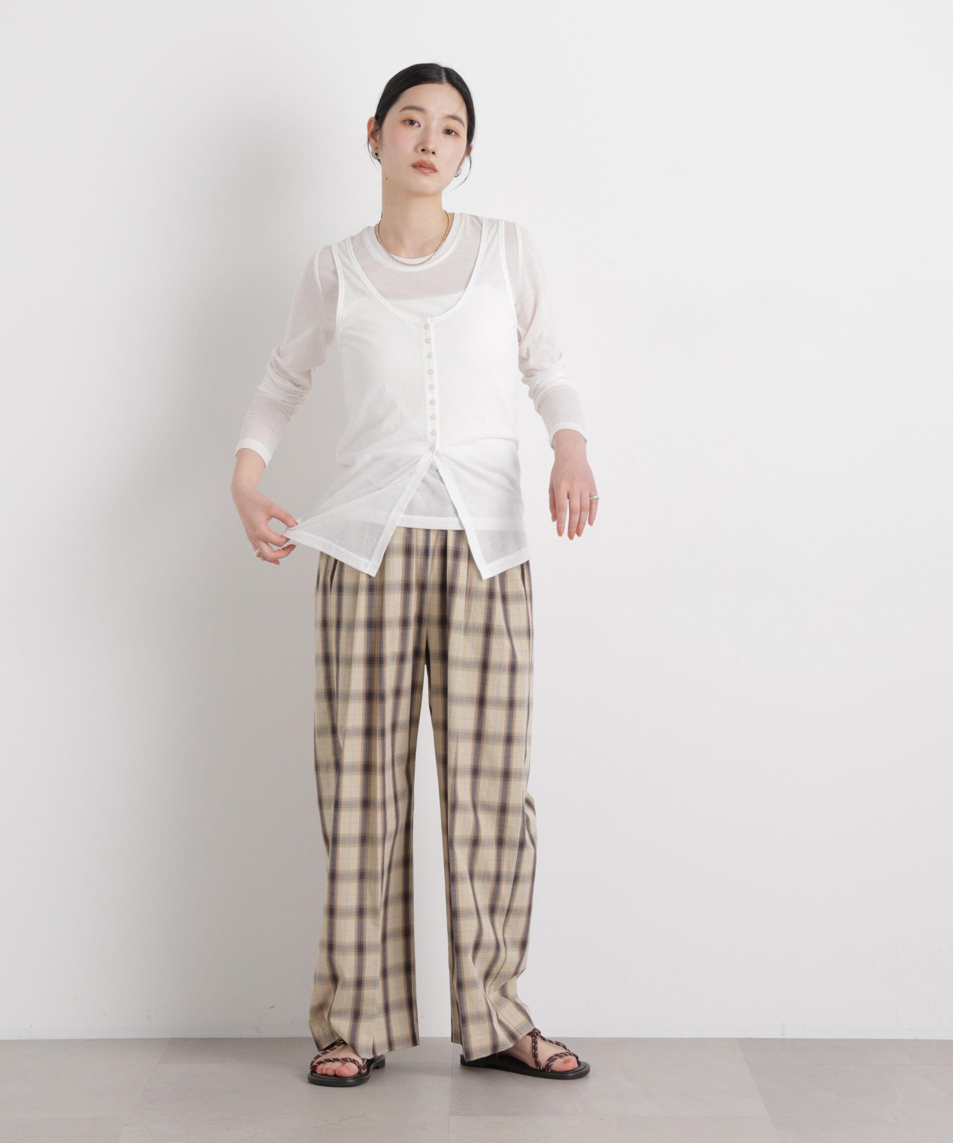 nano･universe「チェックイージーワイドパンツ」|チノ|