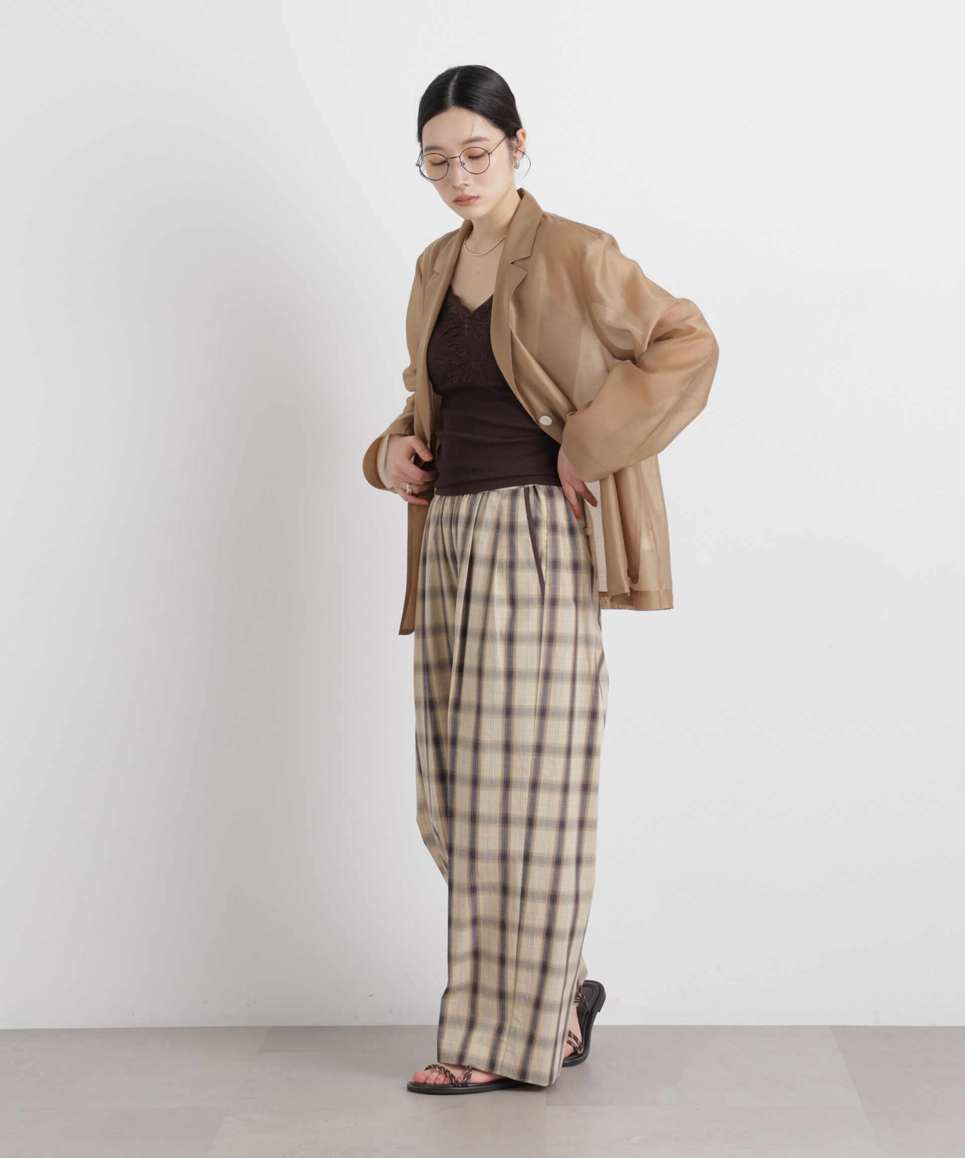 nano･universe「チェックイージーワイドパンツ」|チノ|