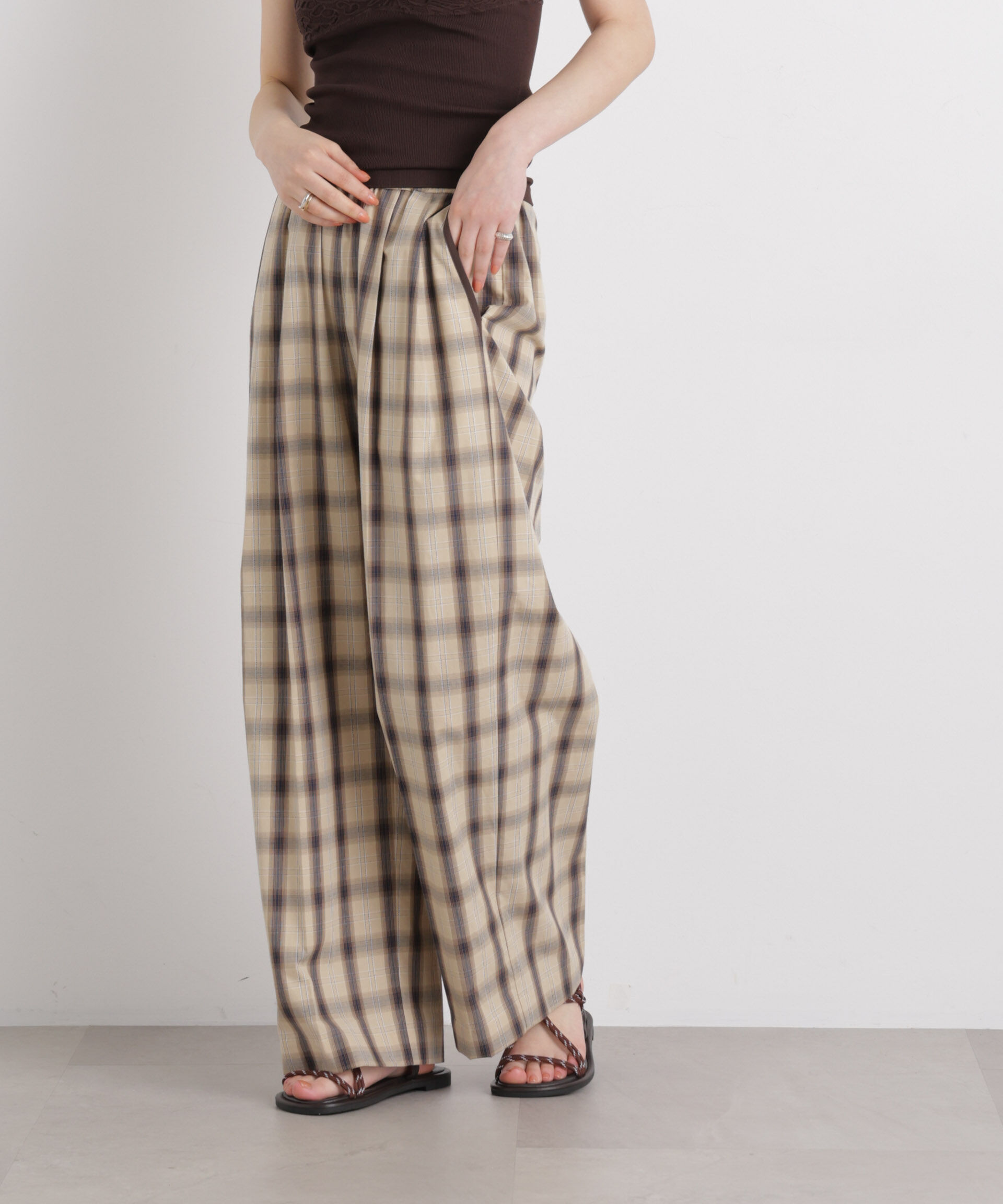 nano･universe「チェックイージーワイドパンツ」|チノ|
