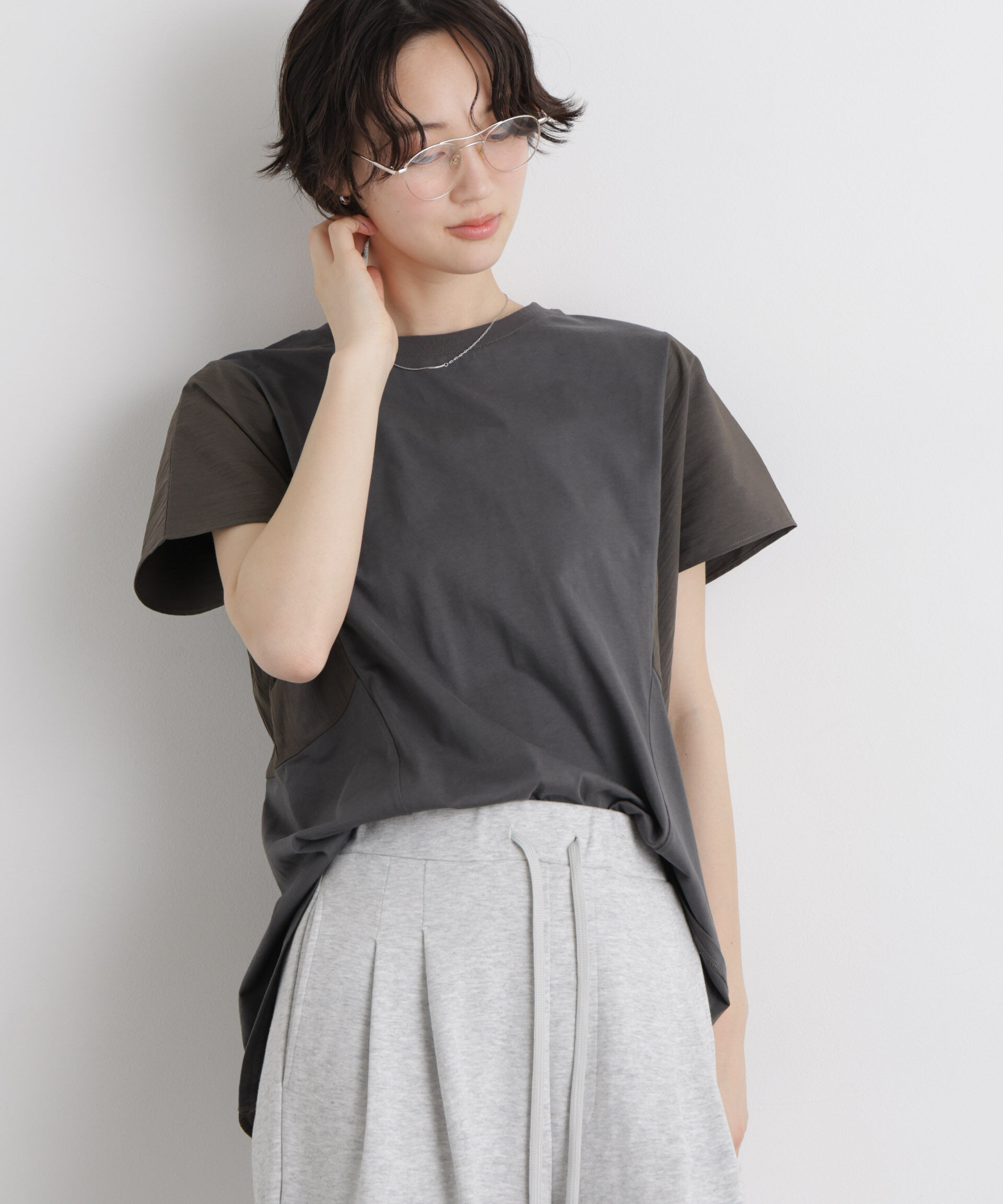 nano･universe「タフタコンビバックギャザーデザインカットトップス」|Tシャツ・カットソー|