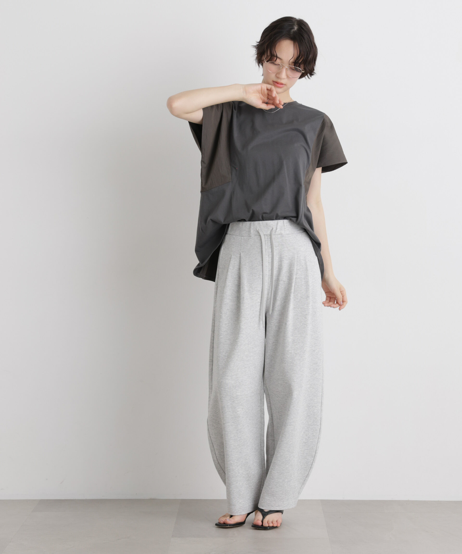 nano･universe「タフタコンビバックギャザーデザインカットトップス」|Tシャツ・カットソー|