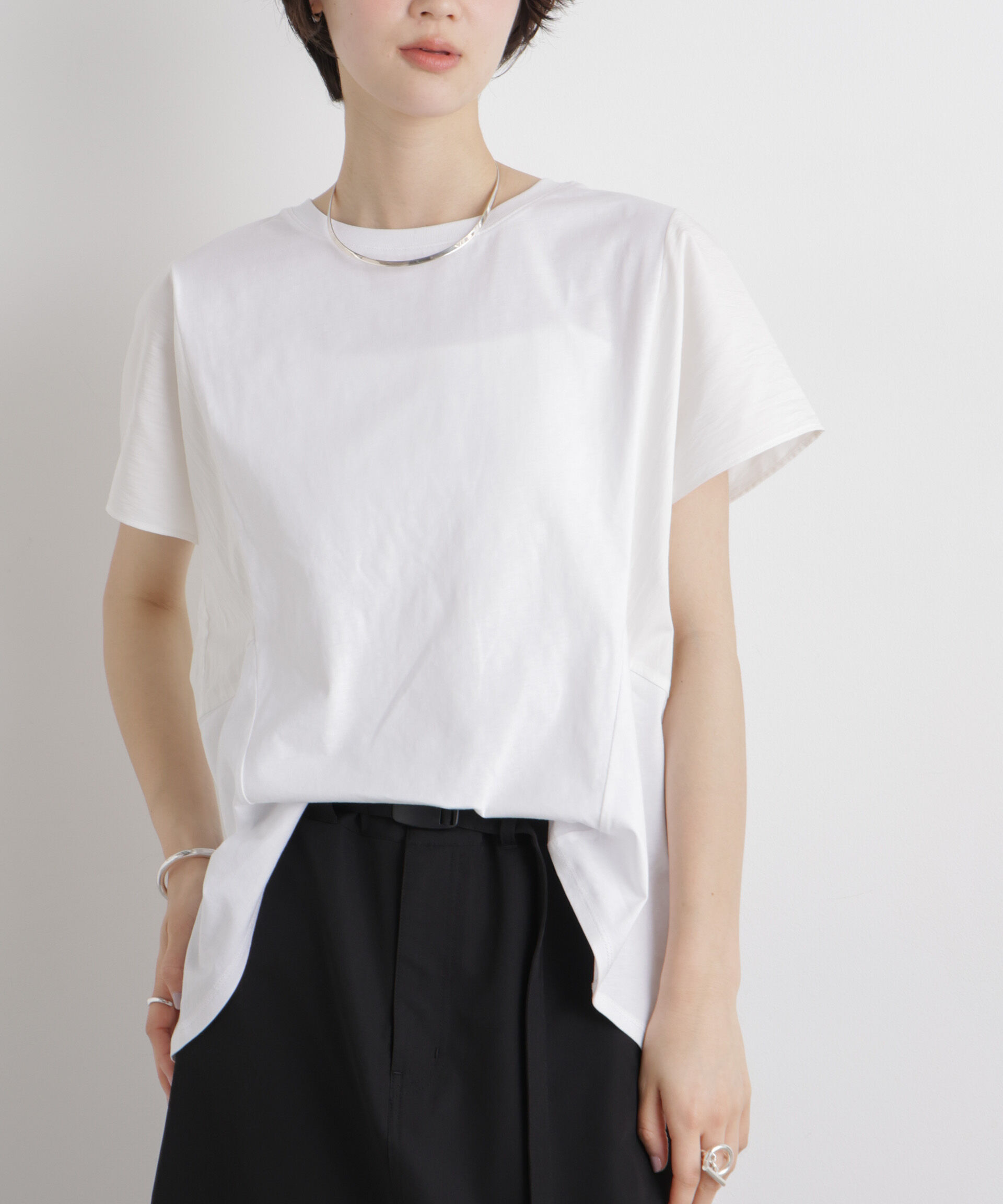 nano･universe「タフタコンビバックギャザーデザインカットトップス」|Tシャツ・カットソー|