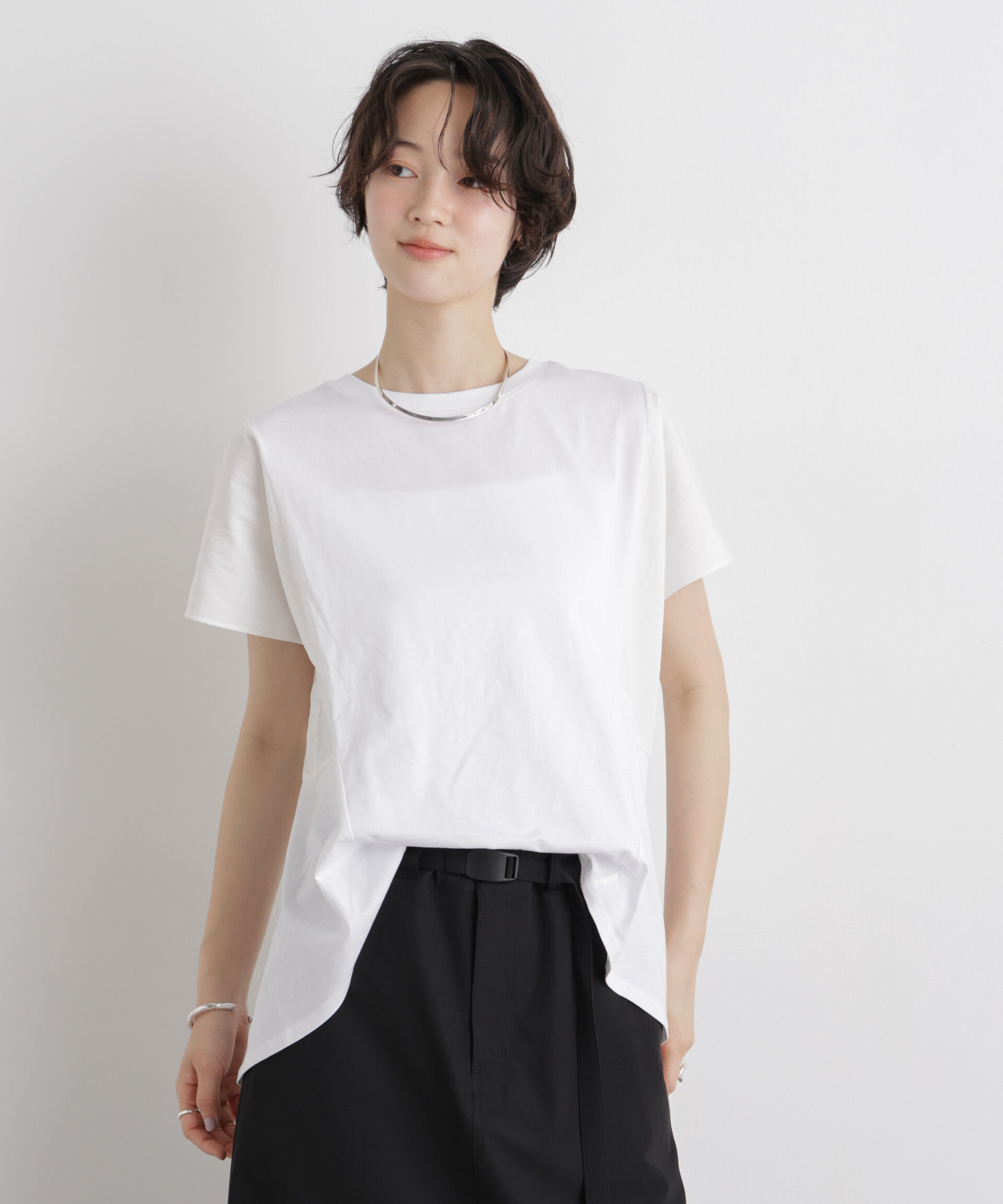 nano･universe「タフタコンビバックギャザーデザインカットトップス」|Tシャツ・カットソー|