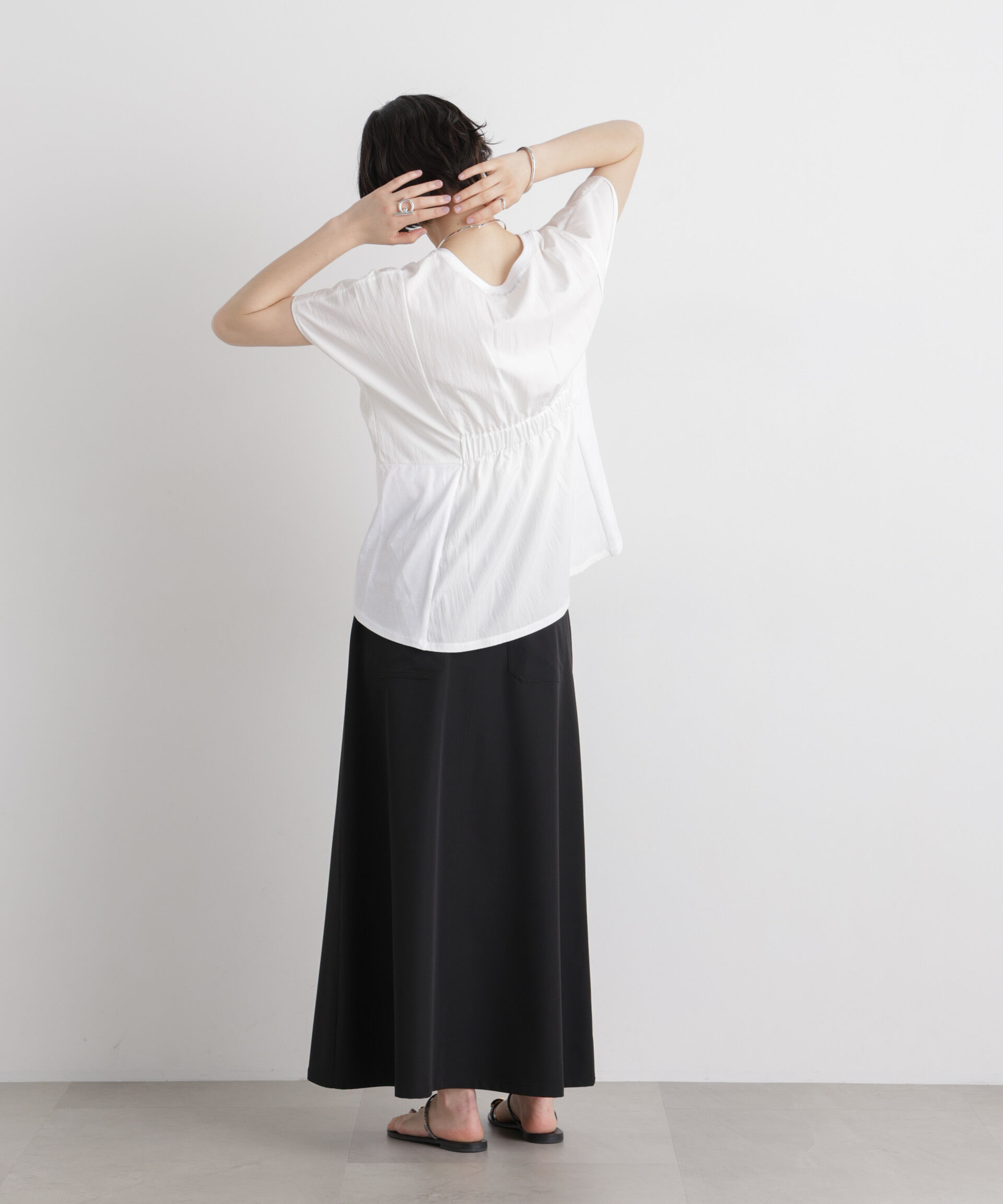 nano･universe「タフタコンビバックギャザーデザインカットトップス」|Tシャツ・カットソー|