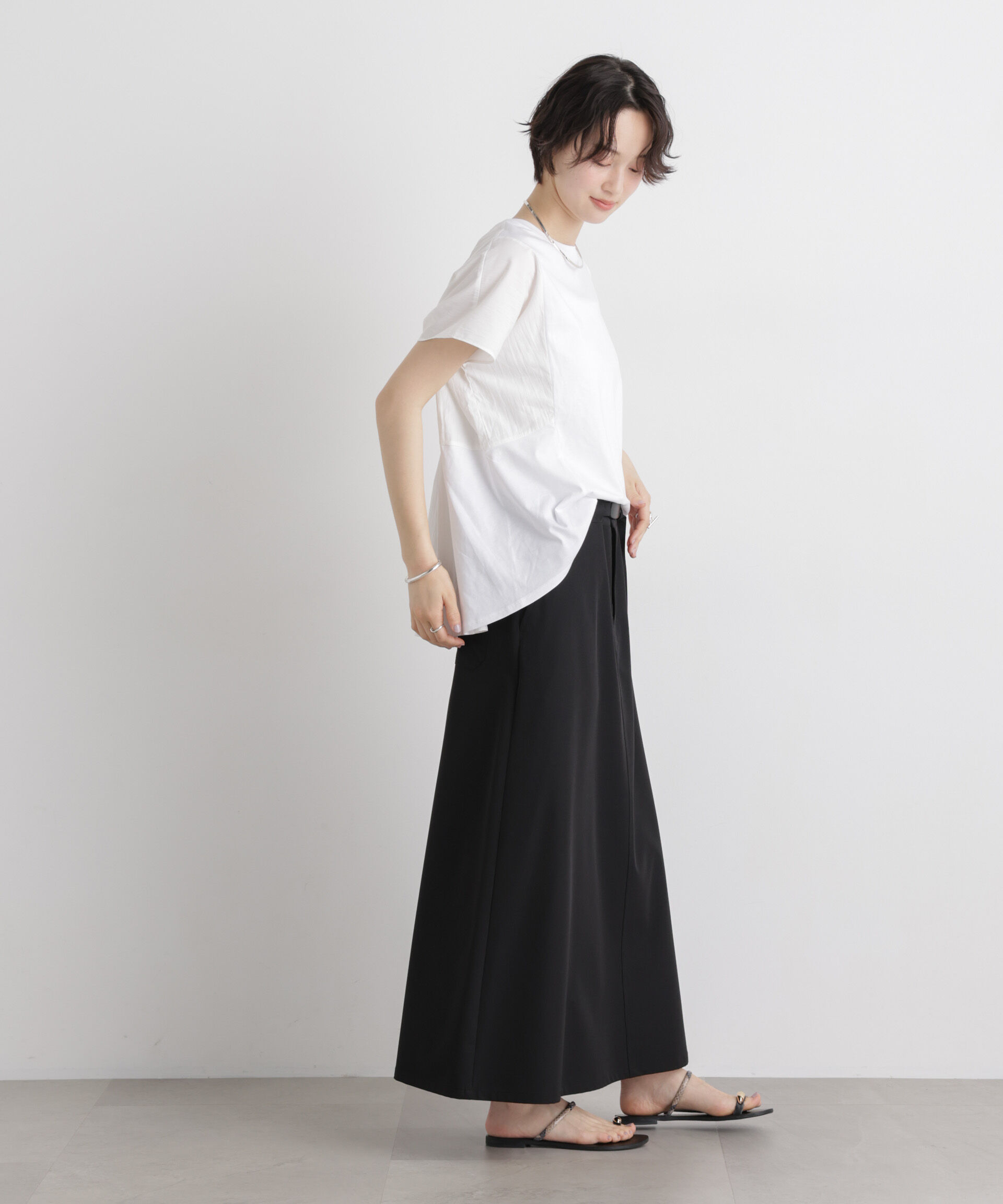 nano･universe「タフタコンビバックギャザーデザインカットトップス」|Tシャツ・カットソー|