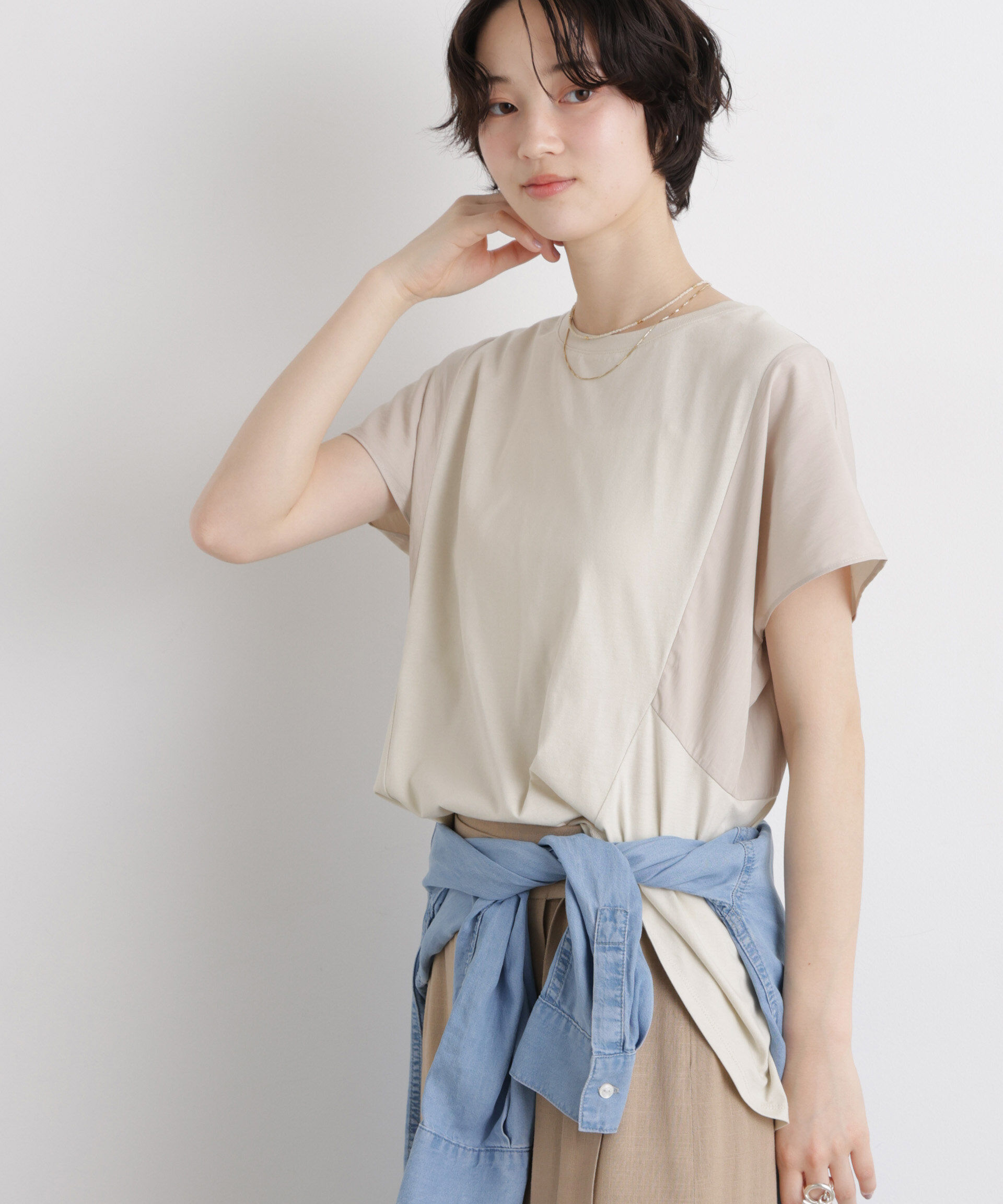 nano･universe「タフタコンビバックギャザーデザインカットトップス」|Tシャツ・カットソー|