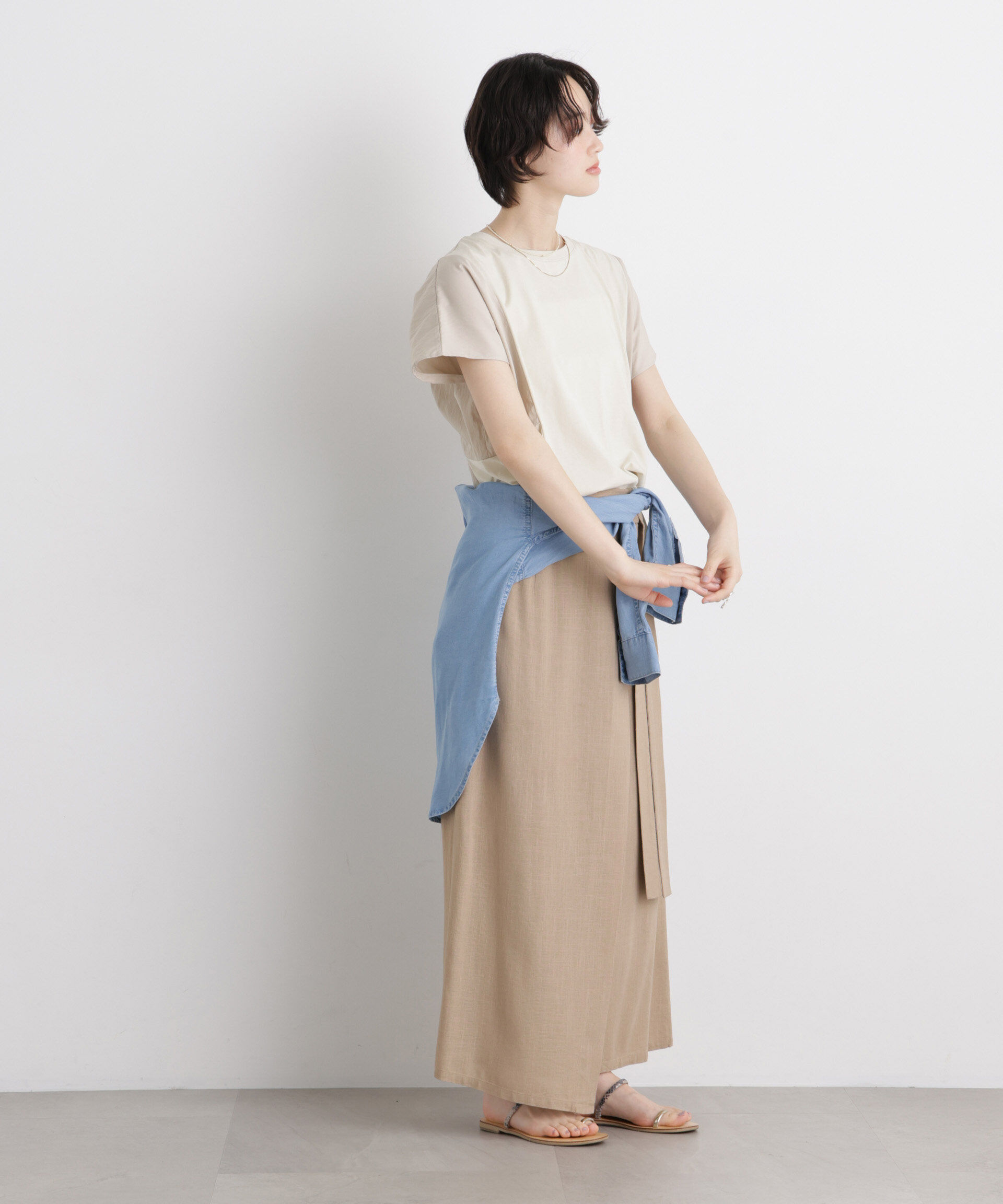 nano･universe「タフタコンビバックギャザーデザインカットトップス」|Tシャツ・カットソー|