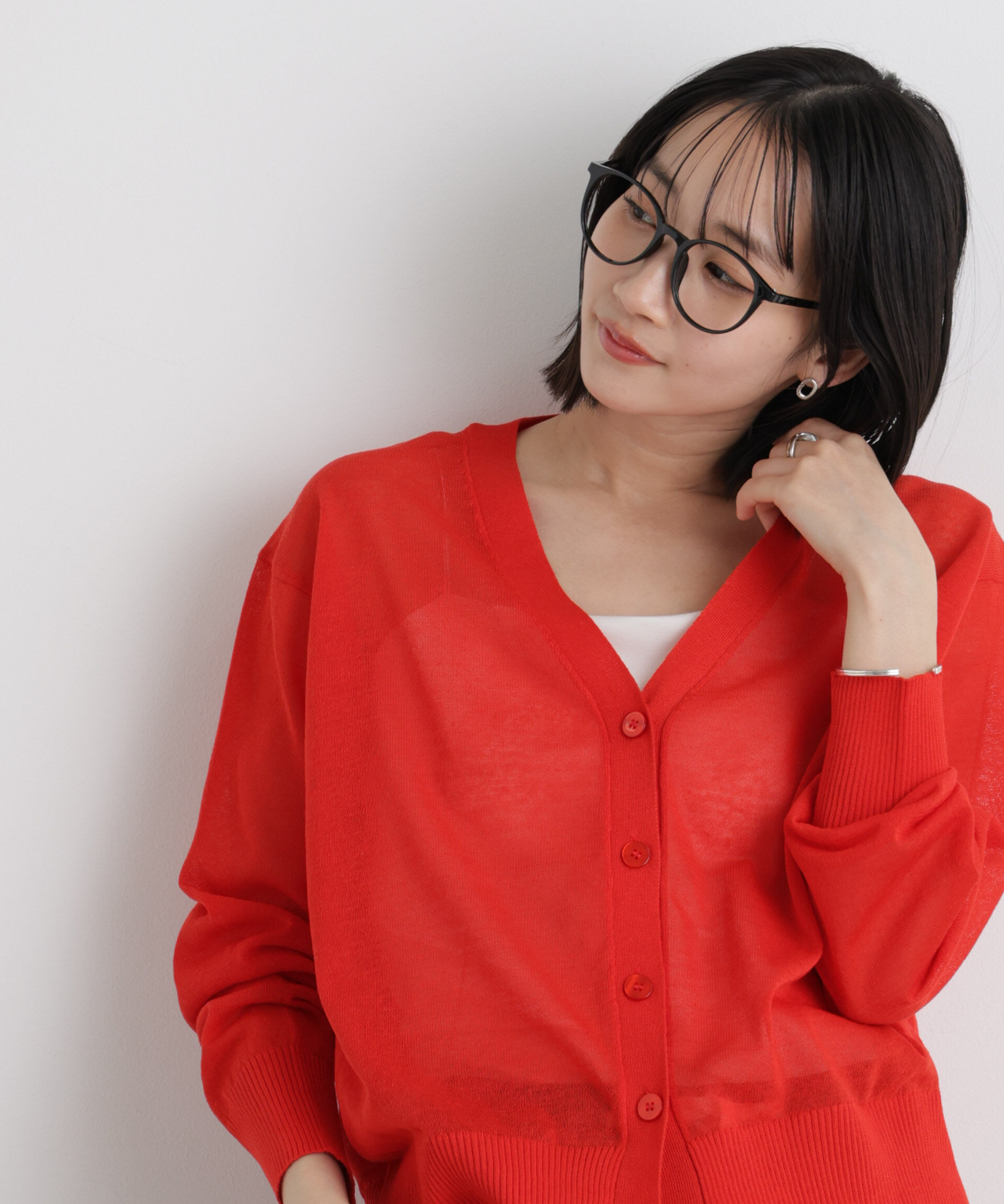 nano･universe「マシンウォッシャブルリネン混シアーニット Vネックカーディガン」|ニット・セーター|