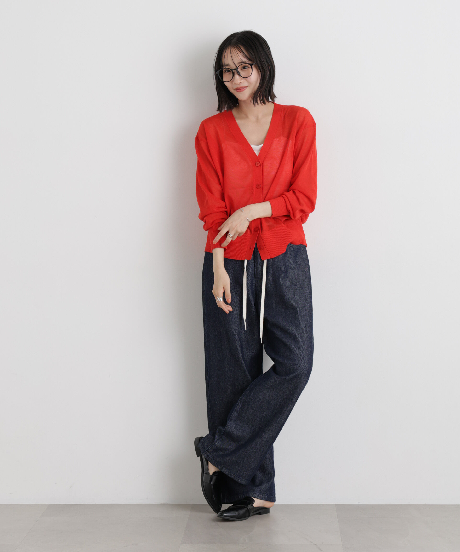 nano･universe「マシンウォッシャブルリネン混シアーニット Vネックカーディガン」|ニット・セーター|