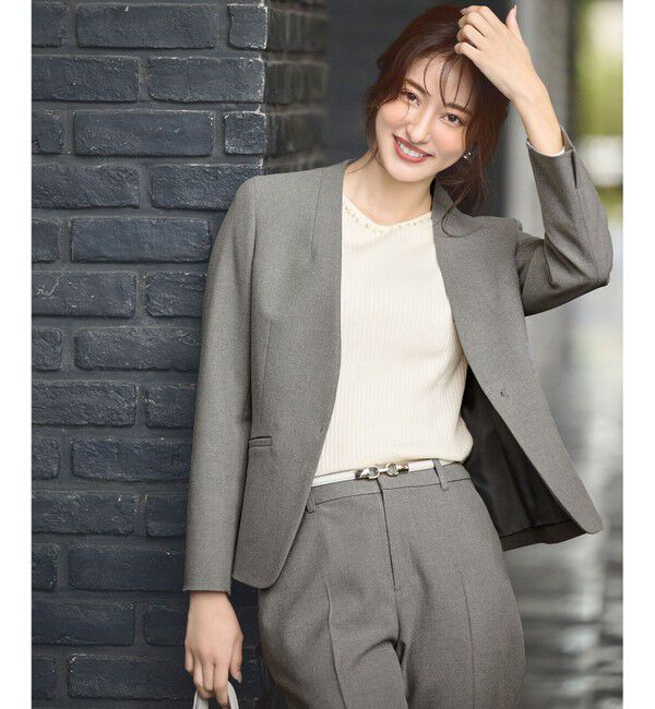 ANY SIS「【保温効果/ストレッチ】シリーズ累計13万枚突破！ビューティサーモ ノーカラージャケット」|ノーカラージャケット|ライトグレー