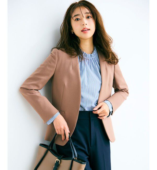 ANY SIS「【保温効果/ストレッチ】シリーズ累計13万枚突破！ビューティサーモ ノーカラージャケット」|ノーカラージャケット|キャメル