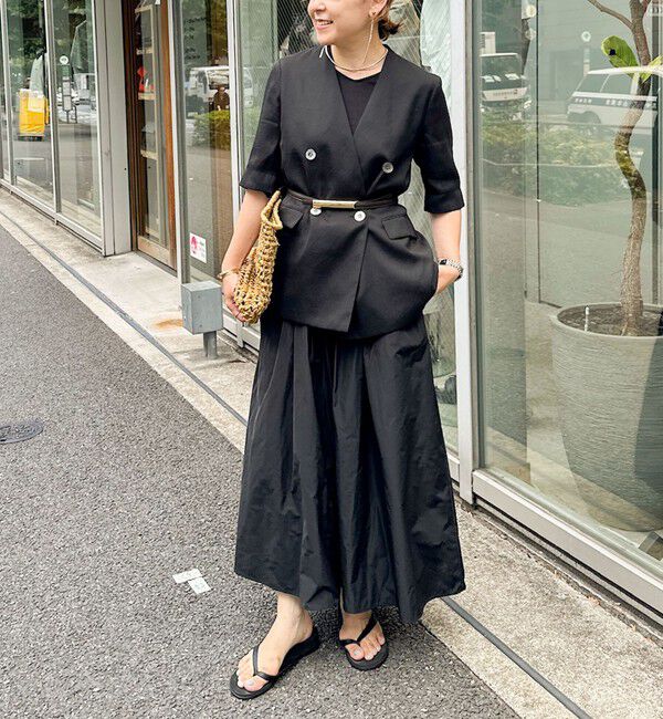 NOLLEY'S「ウォッシャブルリネン風シアー5分袖ジャケット」|ノーカラージャケット|