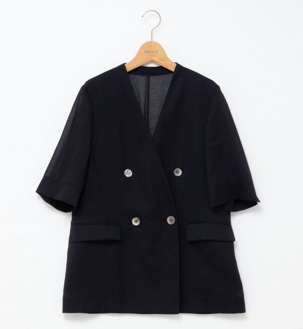 NOLLEY'S「ウォッシャブルリネン風シアー5分袖ジャケット」|ノーカラージャケット|