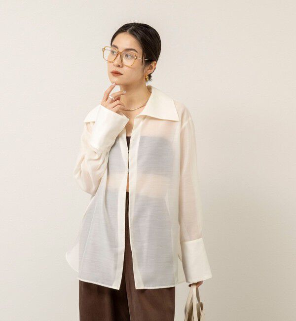 MAQWEL「【MAQWEL/マクウェル】ウォッシャブルオープンカラーシアーブラウス」|シャツ・ブラウス|