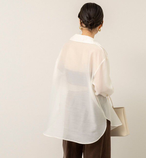 MAQWEL「【MAQWEL/マクウェル】ウォッシャブルオープンカラーシアーブラウス」|シャツ・ブラウス|