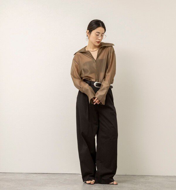 MAQWEL「【MAQWEL/マクウェル】ウォッシャブルオープンカラーシアーブラウス」|シャツ・ブラウス|