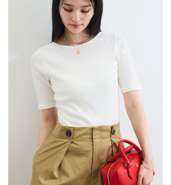 VIS「【前後2WAY】テレコ五分袖プルオーバー」|Tシャツ・カットソー|オフホワイト(15)