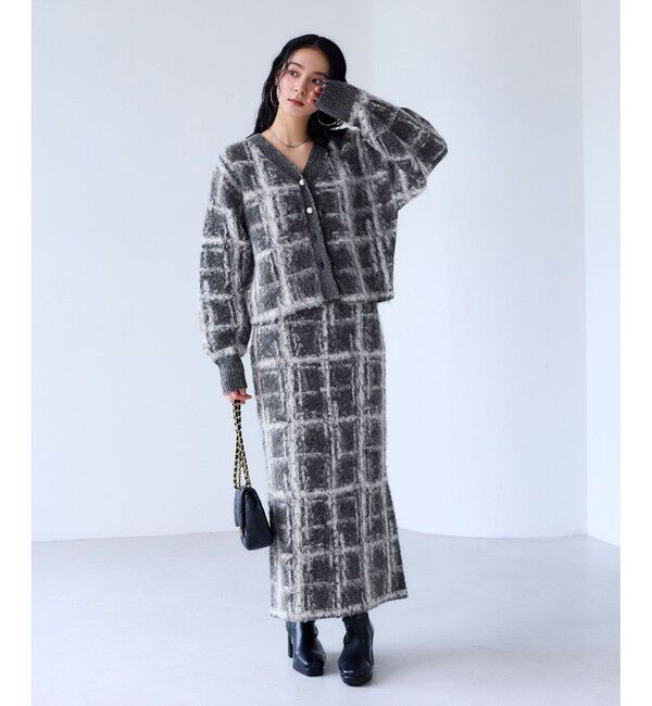 VIS「チェックアソートシャギーニットカーディガン/セットアップ対応」|カーディガン|