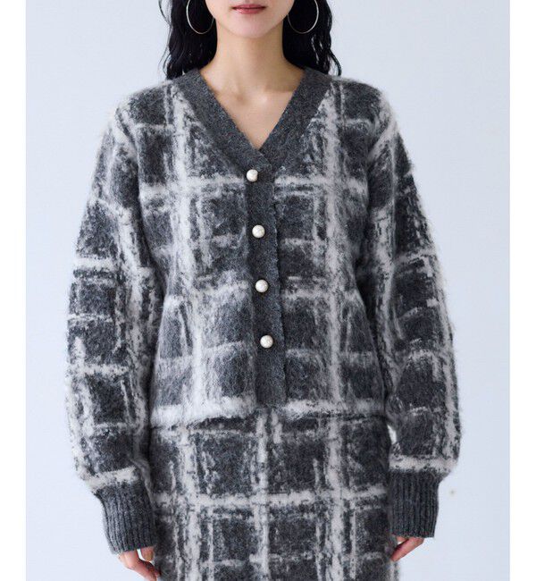 VIS「チェックアソートシャギーニットカーディガン/セットアップ対応」|カーディガン|