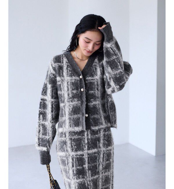 VIS「チェックアソートシャギーニットカーディガン/セットアップ対応」|カーディガン|