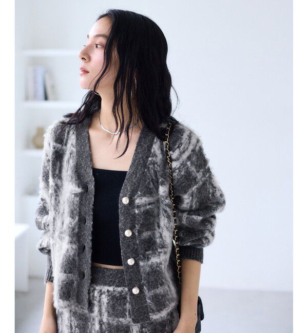 VIS「チェックアソートシャギーニットカーディガン/セットアップ対応」|カーディガン|