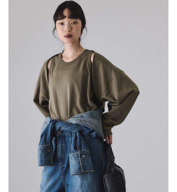 ADAM ET ROPE'「カスタマイズスリーブミニ裏毛トップス」|Tシャツ・カットソー|カーキー系(38)