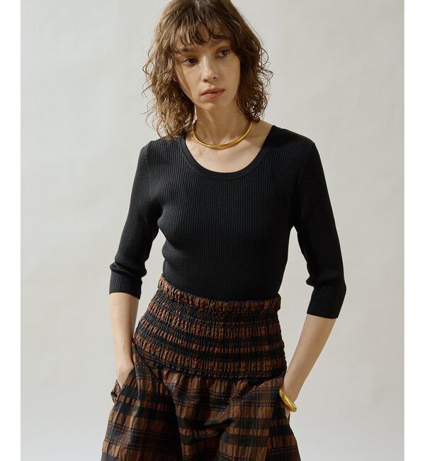 Drawing Numbers「【Drawing Numbers】リブハーフスリーブニット」|ニット・セーター|ブラック