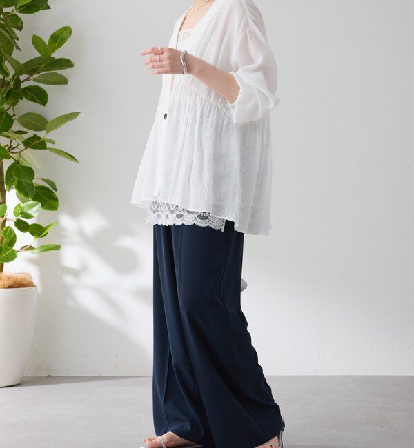  「《1枚で着映える》ギャザー切替シアーシャツカーディガン」|カーディガン|