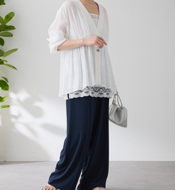  「《1枚で着映える》ギャザー切替シアーシャツカーディガン」|カーディガン|