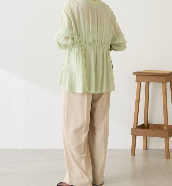  「《1枚で着映える》ギャザー切替シアーシャツカーディガン」|カーディガン|