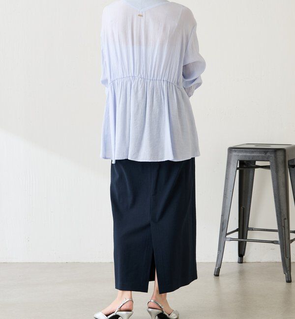  「《1枚で着映える》ギャザー切替シアーシャツカーディガン」|カーディガン|