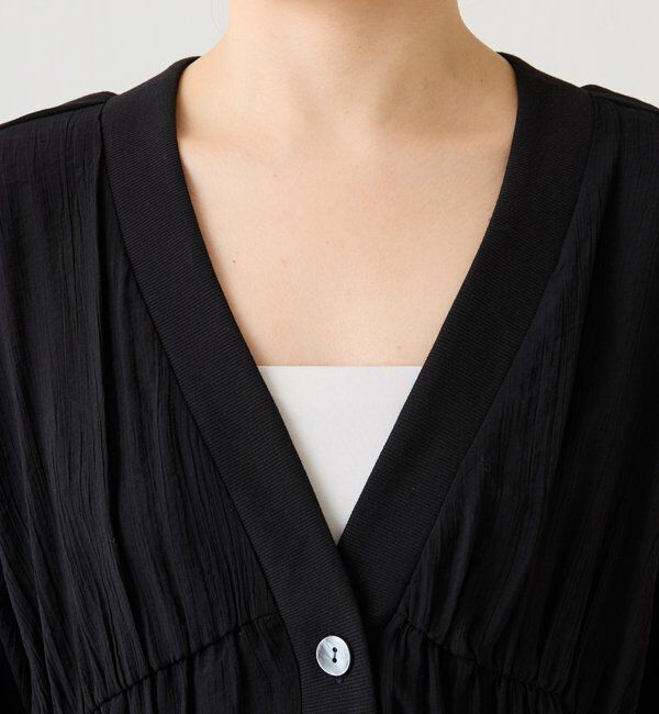  「《1枚で着映える》ギャザー切替シアーシャツカーディガン」|カーディガン|