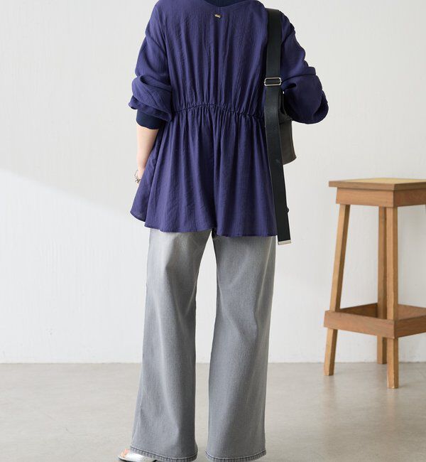  「《1枚で着映える》ギャザー切替シアーシャツカーディガン」|カーディガン|