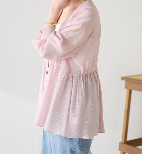  「《1枚で着映える》ギャザー切替シアーシャツカーディガン」|カーディガン|