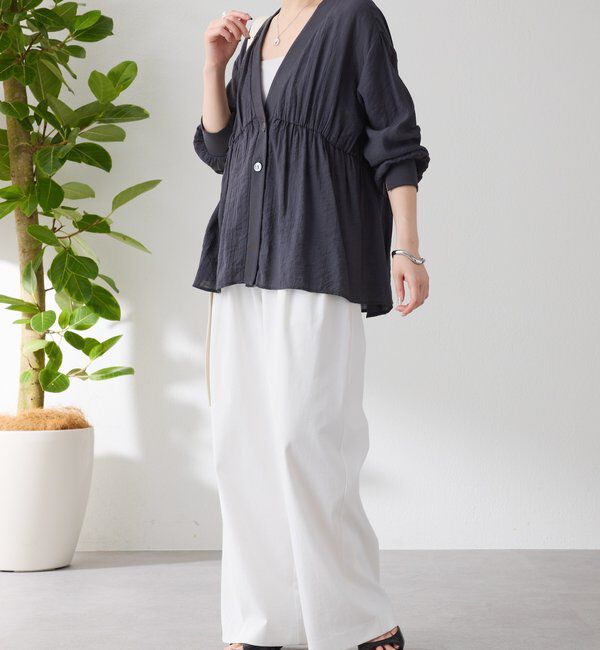 「《1枚で着映える》ギャザー切替シアーシャツカーディガン」|カーディガン|