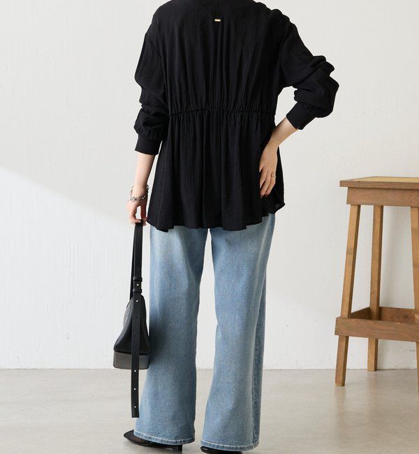  「《1枚で着映える》ギャザー切替シアーシャツカーディガン」|カーディガン|