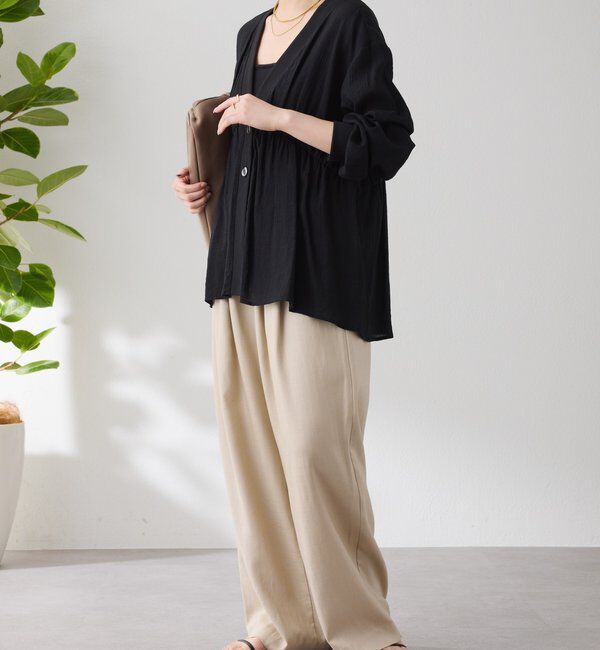  「《1枚で着映える》ギャザー切替シアーシャツカーディガン」|カーディガン|