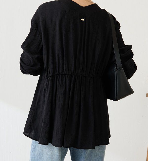  「《1枚で着映える》ギャザー切替シアーシャツカーディガン」|カーディガン|