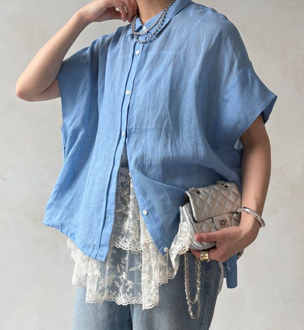  「リネンドロストフレンチシャツ」|シャツ・ブラウス|ブルー