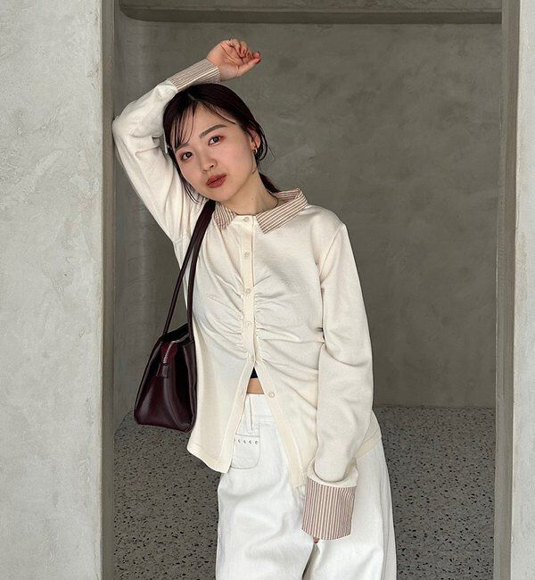  「【＠___s_m17企画】ストライプ付け襟配色ニット」|Tシャツ・カットソー|