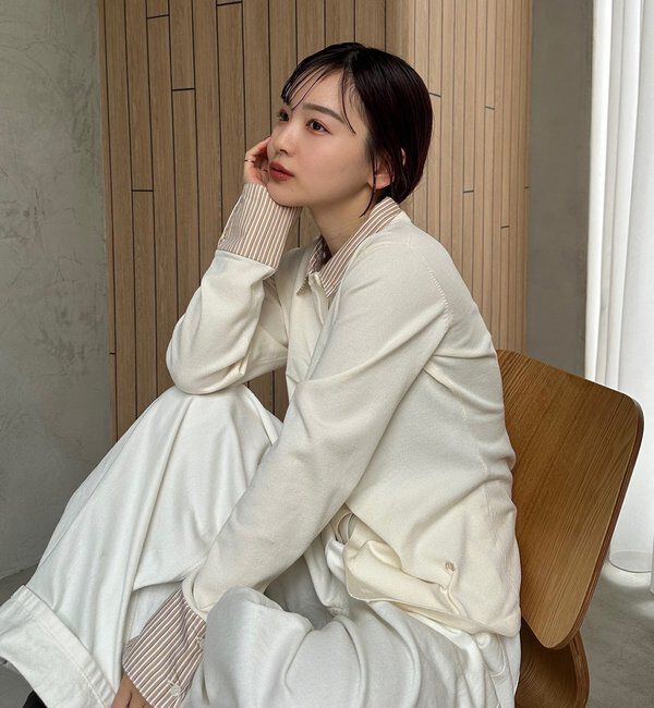  「【＠___s_m17企画】ストライプ付け襟配色ニット」|Tシャツ・カットソー|