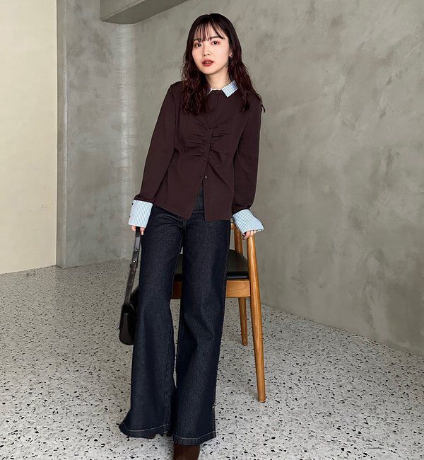  「【＠___s_m17企画】ストライプ付け襟配色ニット」|Tシャツ・カットソー|