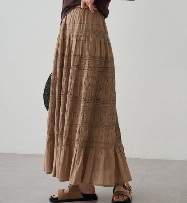  「【INDIA】ギャザーティアードレーススカート」|スカート|