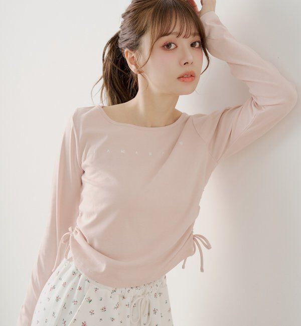  「ラインストーンロゴロンT」|Tシャツ・カットソー|ピンク